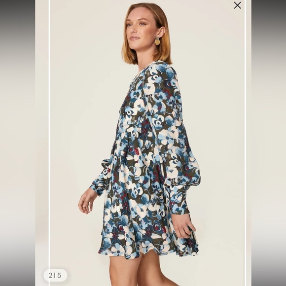 Peter Som Blue and White A-line Dress with Bishop Sleeves - Picture 2 of 8